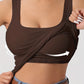 Solid Square Neck Tank Top Ribbed Vest Top With Removable Chest Pad