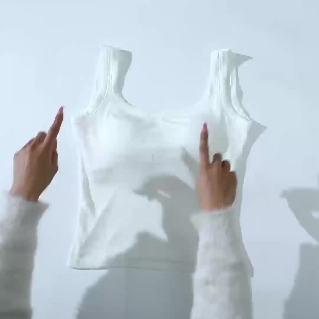 Solid Square Neck Tank Top Ribbed Vest Top With Removable Chest Pad