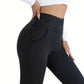 Women Solid Plush Lined Thermal Pants High Rise Stretch Slim Fit Tights For Fall & Winter