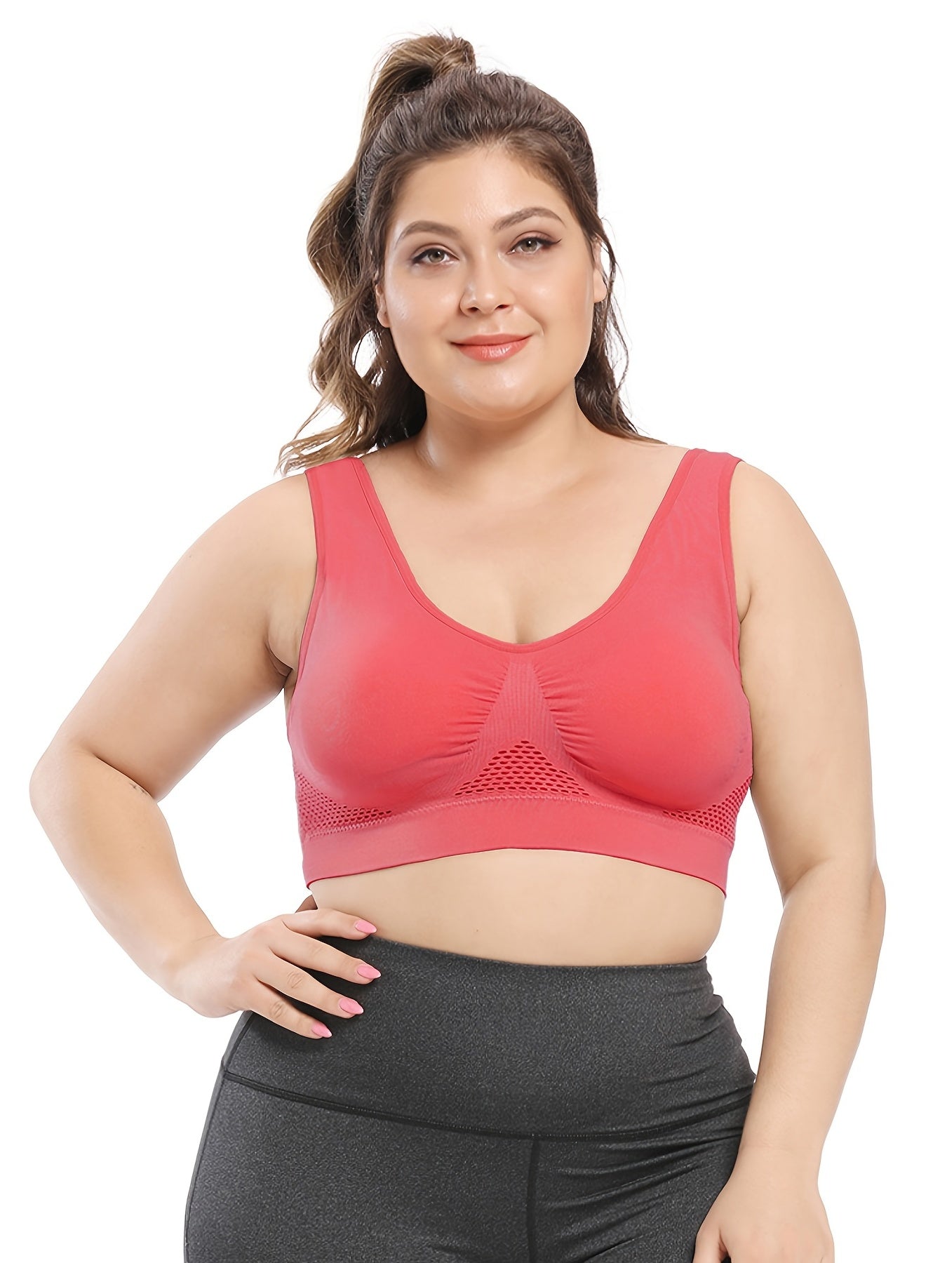 Seamless Plus Size Sports Bra for Women with Removable Pads Breathable Mesh Fabric, Push-Up Fit Vest Style