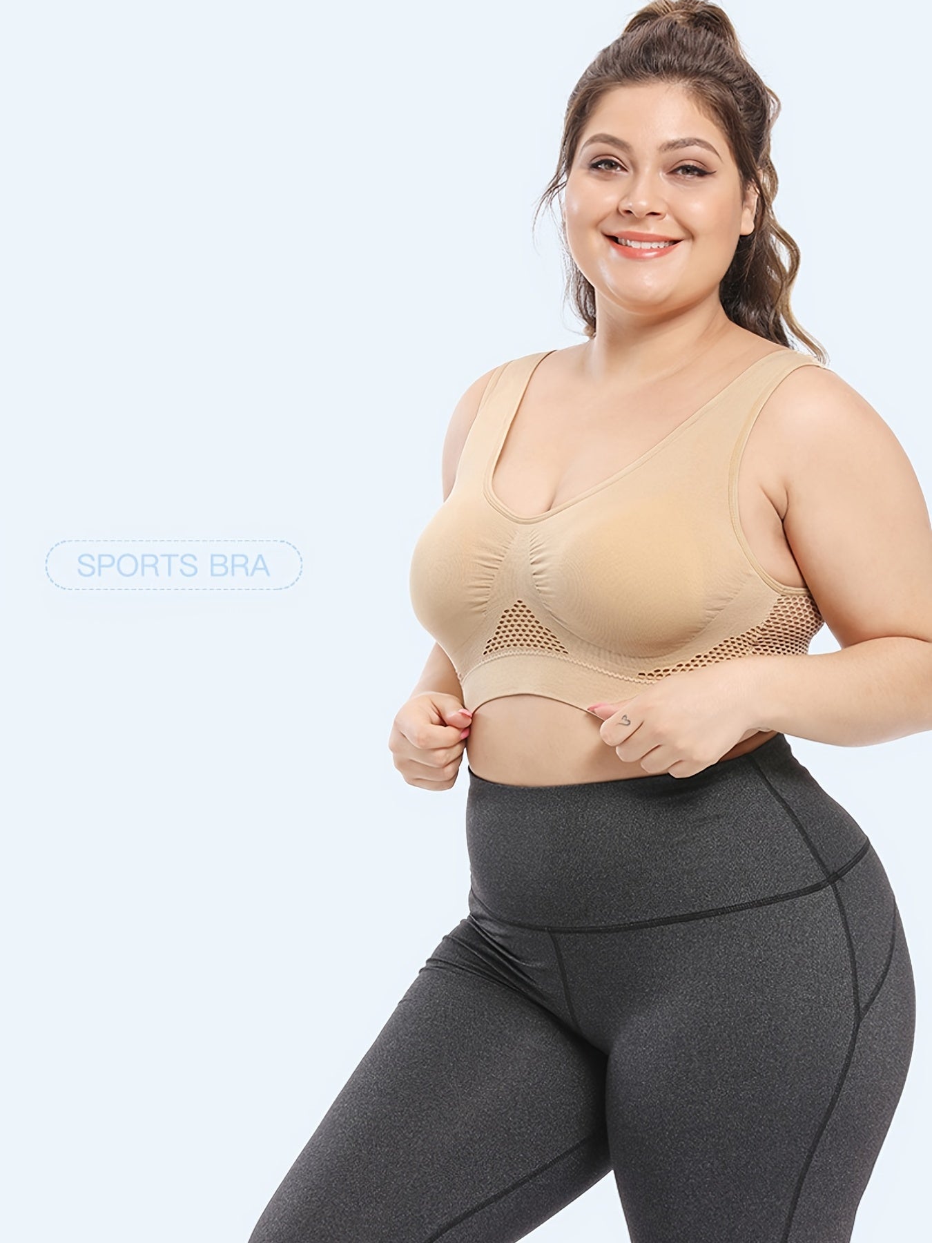 Seamless Plus Size Sports Bra for Women with Removable Pads Breathable Mesh Fabric, Push-Up Fit Vest Style