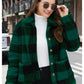 Plaid Print Patched Pockets Teddy Coat, Versatile Long Sleeve Single Breasted Winter Outwear