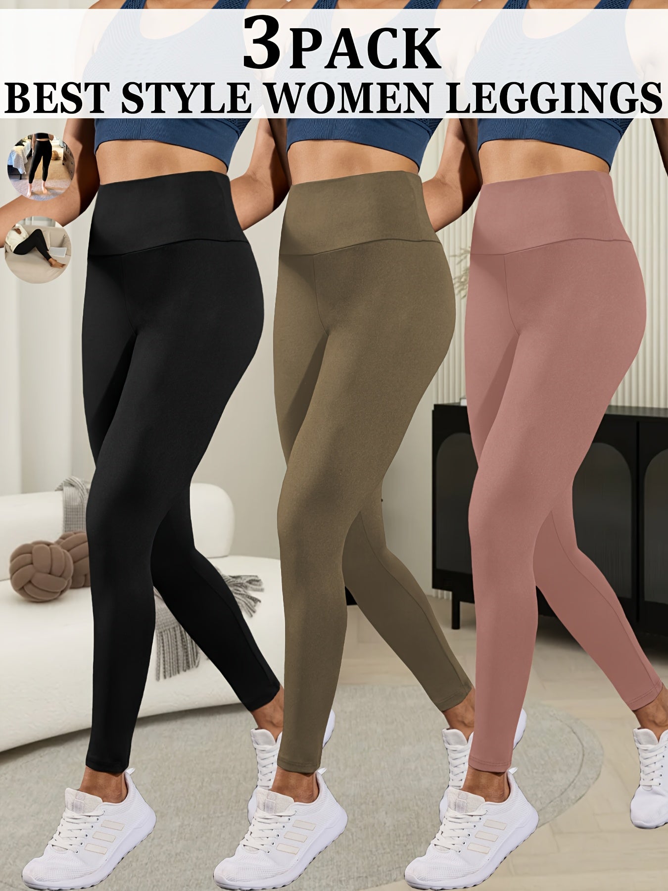 3pcs Ultra-Soft High Waist Yoga Leggings for Women Tummy Control