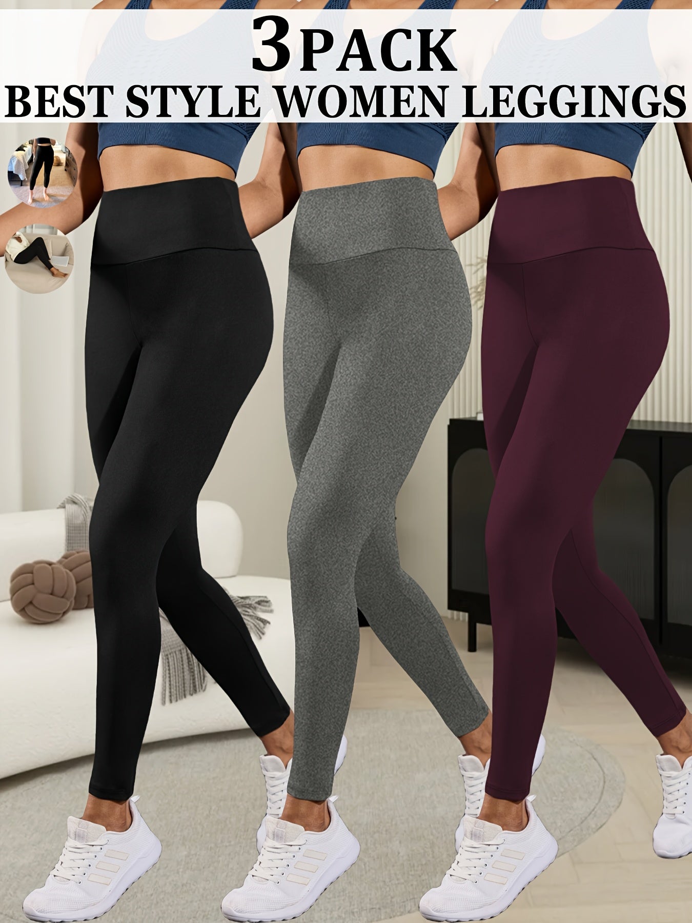 3pcs Ultra-Soft High Waist Yoga Leggings for Women Tummy Control