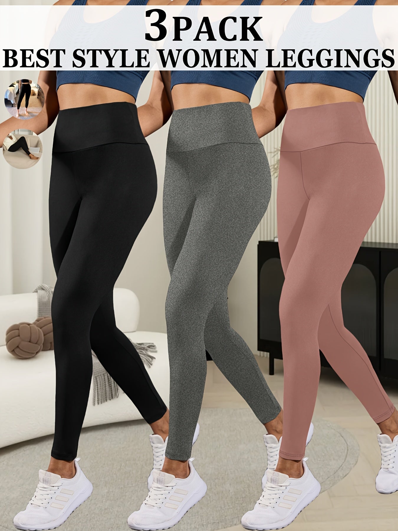 3pcs Ultra-Soft High Waist Yoga Leggings for Women Tummy Control