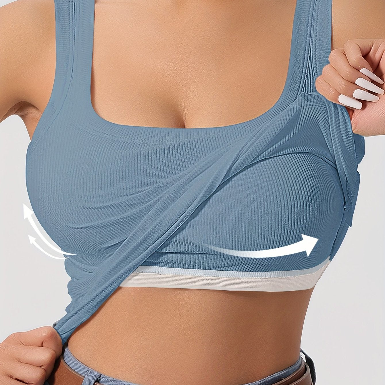 Solid Square Neck Tank Top Ribbed Vest Top With Removable Chest Pad