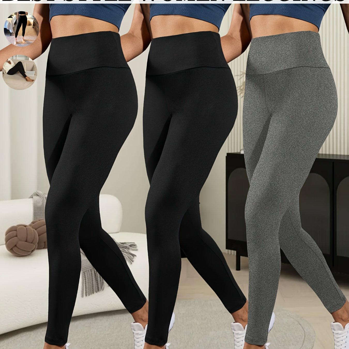 3pcs Ultra-Soft High Waist Yoga Leggings for Women Tummy Control