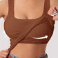 Solid Square Neck Tank Top Ribbed Vest Top With Removable Chest Pad
