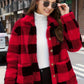 Plaid Print Patched Pockets Teddy Coat, Versatile Long Sleeve Single Breasted Winter Outwear