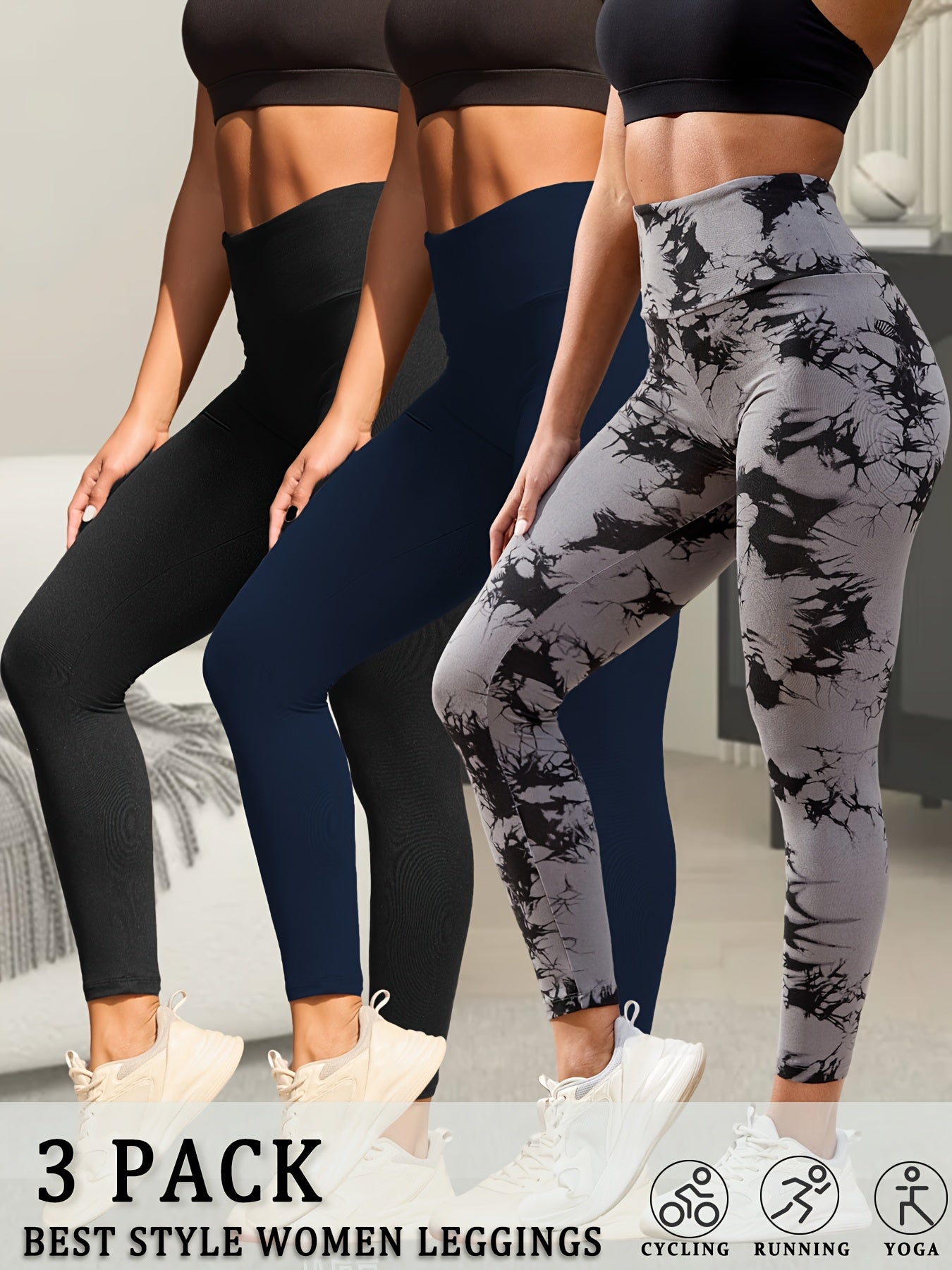 3pcs Ultra-Soft High Waist Yoga Leggings for Women Tummy Control