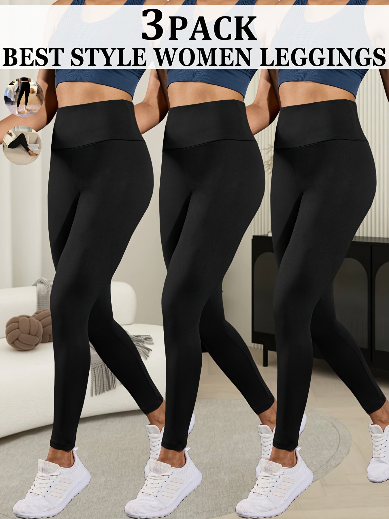 3pcs Ultra-Soft High Waist Yoga Leggings for Women Tummy Control