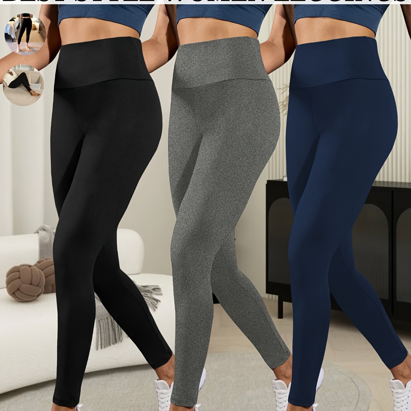 3pcs Ultra-Soft High Waist Yoga Leggings for Women Tummy Control