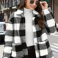 Plaid Print Patched Pockets Teddy Coat, Versatile Long Sleeve Single Breasted Winter Outwear