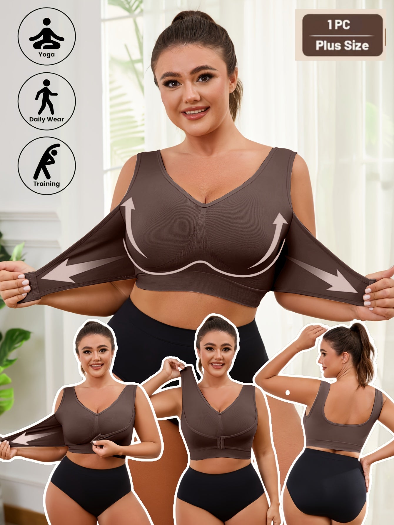Adjustable Plus Size Front Closure Seamless Wide Strap Push-Up Bra