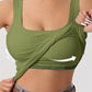 Solid Square Neck Tank Top Ribbed Vest Top With Removable Chest Pad
