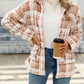 Plaid Print Patched Pockets Teddy Coat, Versatile Long Sleeve Single Breasted Winter Outwear