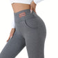 Women Solid Plush Lined Thermal Pants High Rise Stretch Slim Fit Tights For Fall & Winter