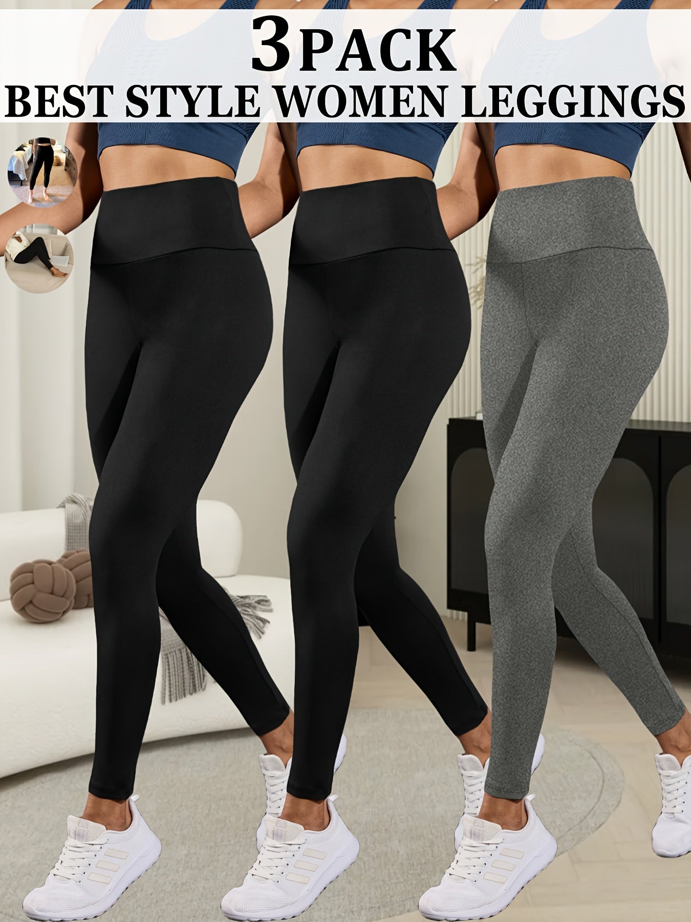 3pcs Ultra-Soft High Waist Yoga Leggings for Women Tummy Control