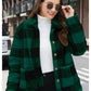 Plaid Print Patched Pockets Teddy Coat, Versatile Long Sleeve Single Breasted Winter Outwear