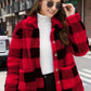 Plaid Print Patched Pockets Teddy Coat, Versatile Long Sleeve Single Breasted Winter Outwear