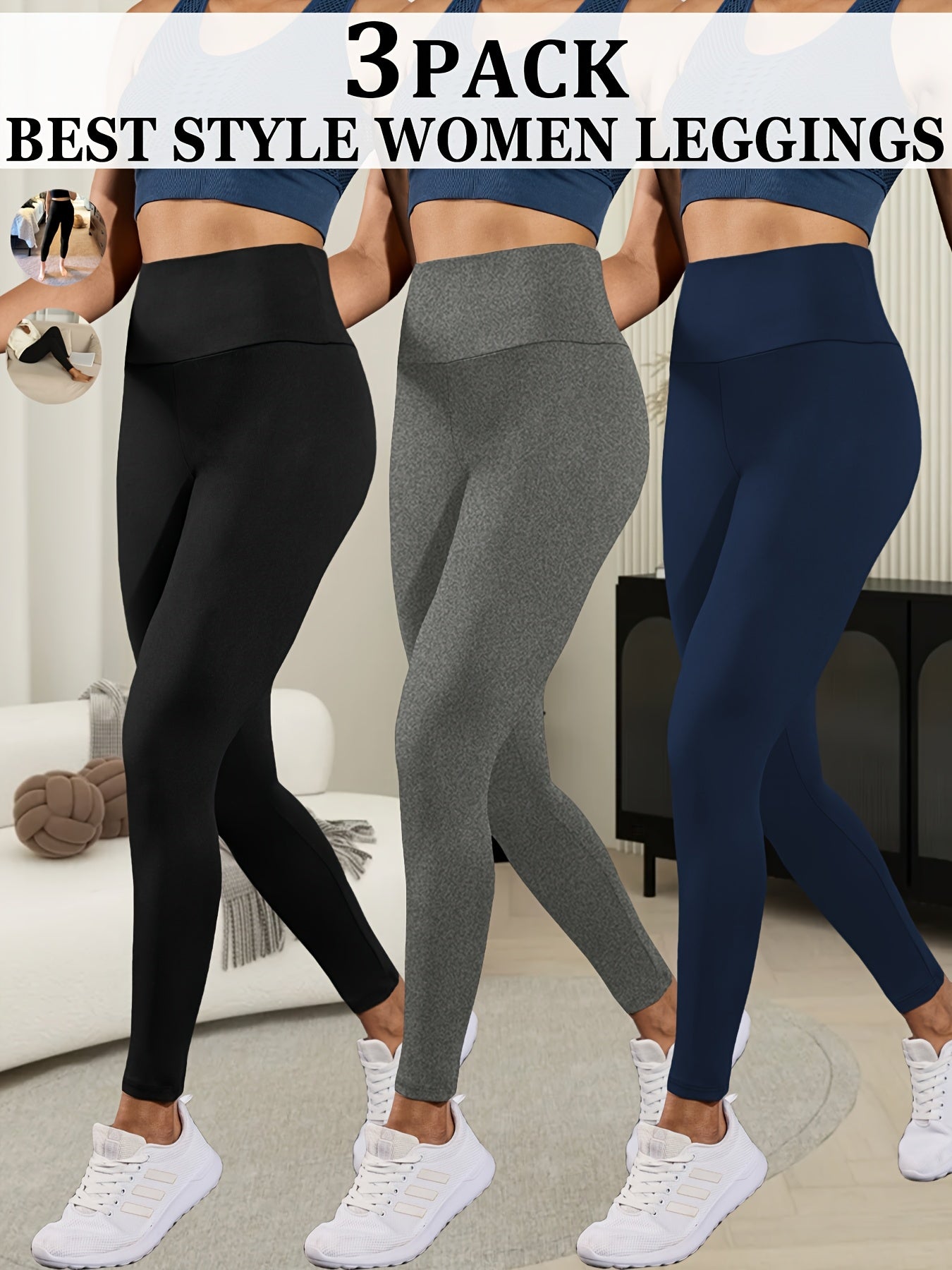 3pcs Ultra-Soft High Waist Yoga Leggings for Women Tummy Control