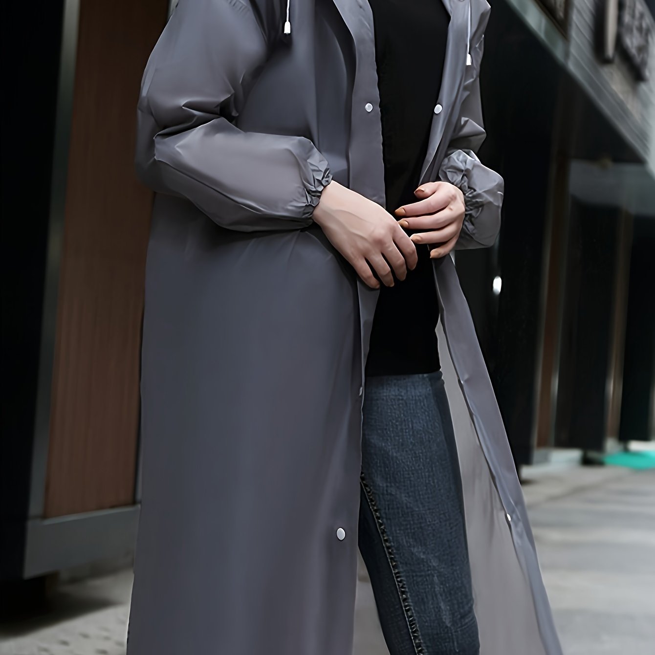 Raincoat Windproof High Quality EVA Thickened Full-Body Adult Rain Jacket with Button