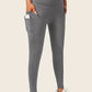 Women High-Waisted Pocket Yoga Pant Stretchy Regular Fit Casual Solid Color Polyester Knit Fabric